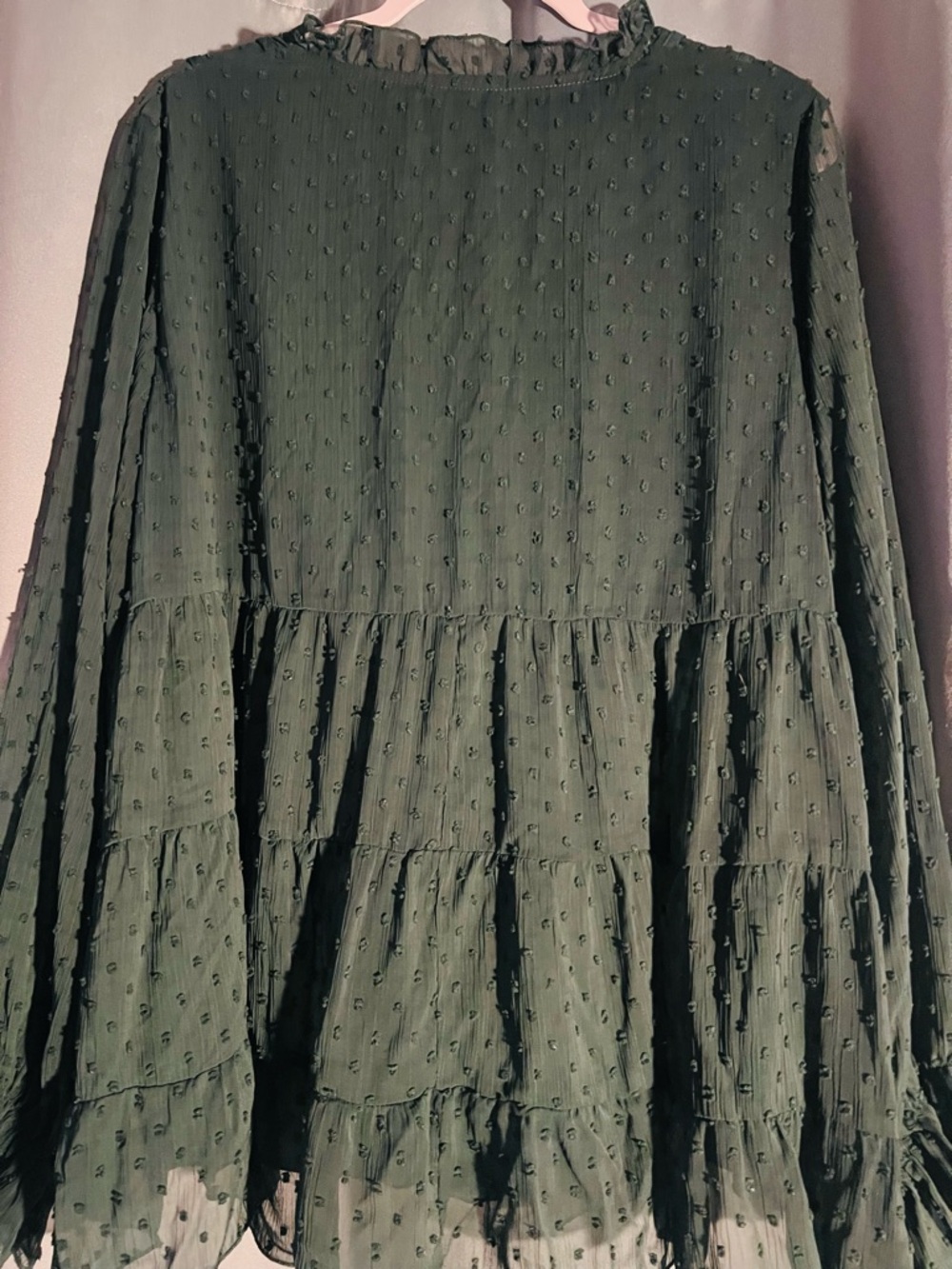PrettyGarden Deep Green Peasant Boho Babydoll Dotted Blouse Top XL - Picture 2 of 7